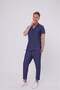Men's Slim Fit Linen Blend Comfortable Fit Lapel Collar Short Sleeve Indigo Blue Shirt g 1549 - 3