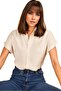 Women's Cream Linen Bat Short Sleeve Shirt Buttoned - 5