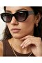 Women's Black Rectangular Sunglasses with Sharp Lines Modern Retro Design Uv400 Protected Bone Frame