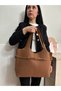 Women's Lilac Model Suede Shoulder Bag with Belt Detail and Puppy Design - 2