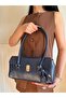 Women's Navy Blue Rosa Model Covered Shoulder Bag - 2