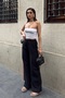 Women's Black Linen Textured Loose Cut Palazzo Trousers - 2