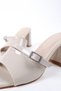 Women's Heeled Beige Slippers 001 K302 - 8