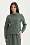 Sewn Detailed Canvas Skirt Shirt Cotton Set Emerald - 2