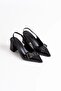 Black Leather Women's High Heeled Shoes - 2