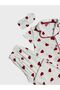 Cotton White Heart Pattern Shirt Collar Buttoned Short Sleeve Pajama Set Suitable for Girls and Mother - 4