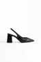 Black Leather Women's High Heeled Shoes - 4