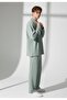 Unisex Wrinkled Fabric Polo Collar Zippered Pocket Elastic Waist Top and Bottom Set - 5
