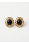 Black Stone Gold Detailed Steel Women's Earrings