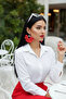 أحمر أبيض نسيج البولكا نقطة بيضاء مطرز تصميم استرخى القرط الدائري - 6