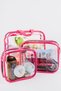 Women's 3Pcs Pink Color Transparent Travel Toiletry Bag Clear Toiletry Bag - 7