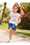 Girls' Top and Bottom Set Printed Ecru T-Shirt and Polka Dot Blue Shorts - 5