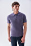 Men's Lilac Buttoned Polo Collar Short Sleeve Knit Sweater