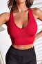 Women's Red Deep Chest Low-Cut Stylish Crop Top Blouse