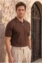 Linus Zippered Polo Collar Short Sleeve Slim Knitwear Men's T-Shirt - Brown - 3