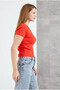 Crew Neck Short Sleeve Ribbed Lycra Bady Blouse T-Shirt - 4