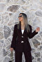 Plum Pleated Detailed Double Button Blazer Suit - 2