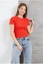 Crew Neck Short Sleeve Ribbed Lycra Bady Blouse T-Shirt - 2