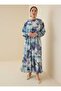Kolağzı Gipe Detailed Patterned Plus Size Dress - Blue Abstract Pattern- - 2