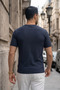 Men's Navy Blue Crew Neck Ribbed Knitted Straight Line Regular Fit Short Sleeve T-Shirt - 6