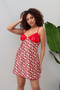 Women's Plus Size Red Lace Detailed & Thin Strap Satin Nightgown