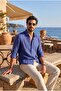 Ralph Çizgi Patterned Soft-Textured Comfortable Fit Summer Men's Shirt - Navy Blue - 7