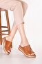 Genuine Leather Perforated Women's Daily Slippers Elnr.626 Tan - 3