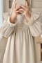 Shoulder Ruffled Robe Lace Embroidered Poplin Tunic - Stone