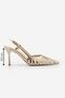 Women's Stiletto Pointed Toe Back Strap Ribbon Detailed Mesh Classic Heeled Shoes Sivon Gold - 8