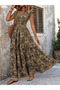Women's Elastic Waist Double Breasted Collar Short Sleeve Maxi Length Single Jersey Dress - 4