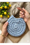 Handmade Popcorn Knitting Bag Stylish Design with Clutch Bag Metal Rings and Chain - 2