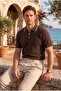 Balzac Collar Striped Buttoned Polo Collar Basic Daily Honeycomb Knit Knitwear Men's T-Shirt - Brown - 3