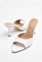 Women's White Wrinkled Patent Leather High Heel Slippers - Stylish Evening Dress Slippers