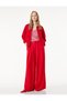 Crepe Fabric Pleated Detail Wide Leg Belted Palazzo Trousers