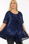 Flocked Printed Rose Motif Skirt and Short Sleeve Tunic with Lace on the Sleeves - 4