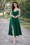 Strappy Double Breasted Collar Slit Detail Midi Length Crepe Fabric Evening Dress - 6