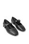 Ll2703 large size leather upper band and buckle detail black flat shoe - 3