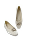 Ll2704 Large Size Satin Material Stone Buckle Detail Flat Ballet Flats Beige - 5