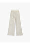 Viscose Fabric High Waist Button Detailed Wide Leg Striped Trousers - 4