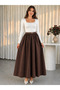 Women's Slim K Belt Detail Double C Pocketed Flared Long Skirt