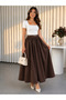 Women's Slim K Belt Detail Double C Pocketed Flared Long Skirt - 3