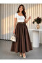 Women's Slim K Belt Detail Double C Pocketed Flared Long Skirt - 7