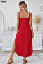 Women's Rope Strap Round Neck Long Viscose Dress with Pockets - 4