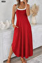 Women's Rope Strap Round Neck Long Viscose Dress with Pockets - 3