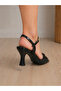 Women's Metallic Black Buckle-Detail Thin Strap Stylish Heel Sandals - 3