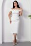 Strapless Layered Atlas Dress with Roses on the Collar Bal180 - 5