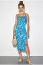 Women's Blue Floral Slit Summer Knitted Dress 70293 60271048