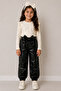 Girl, Black Leather Bow Detailed Trousers, Cream Shoulder Ruffle Badi and Headband Set. - 3