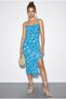 Women's Blue Floral Slit Summer Knitted Dress 70293 60271048 - 2