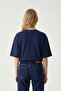 Women's Crew Neck Navy Blue Oversized T-Shirt - 5